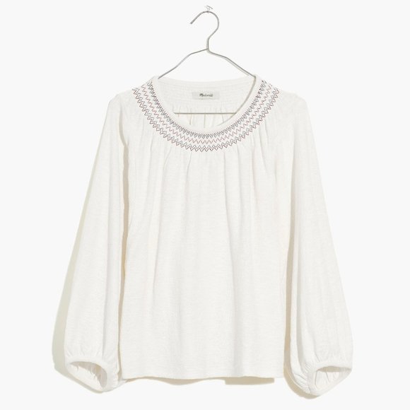 Madewell Superlight Jacquard Embroidered Smocked Top Organic Cotton XS - Picture 4 of 11